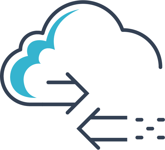 Icon of a cloud with two arrows crossing over
