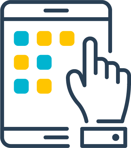 icon of a hand using a device with multiple apps