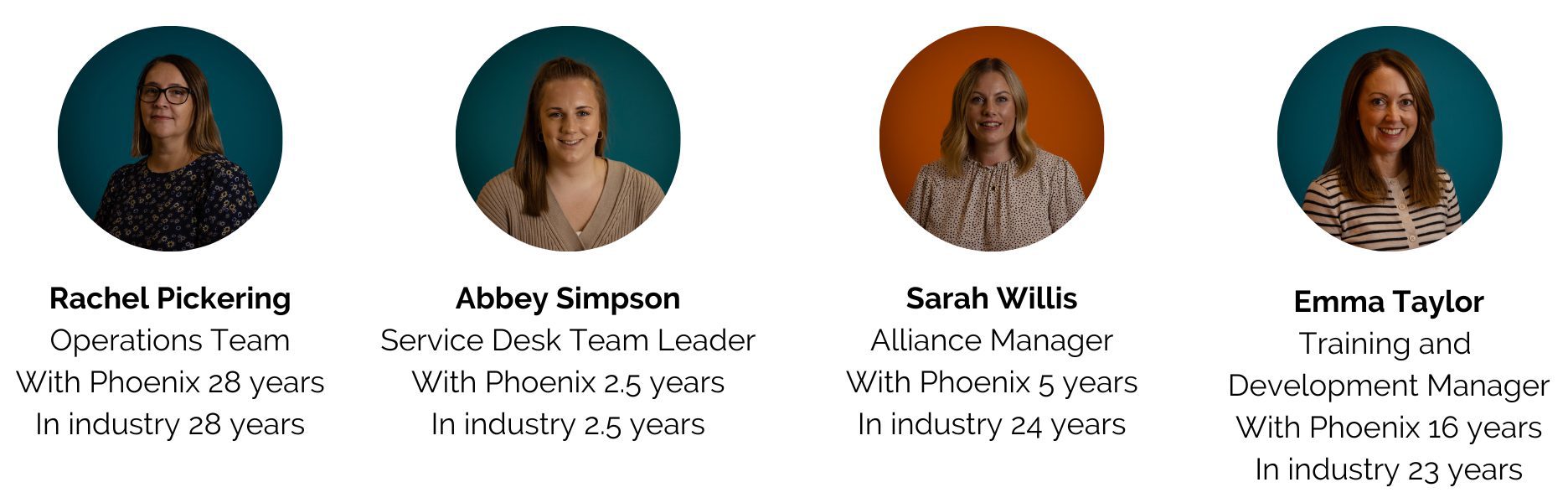 images of women that work at Phoenix and their names and job titles
