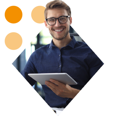 Image of a business person working on a tablet