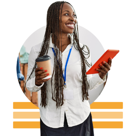 Image of a smiling retail worker holding a tablet