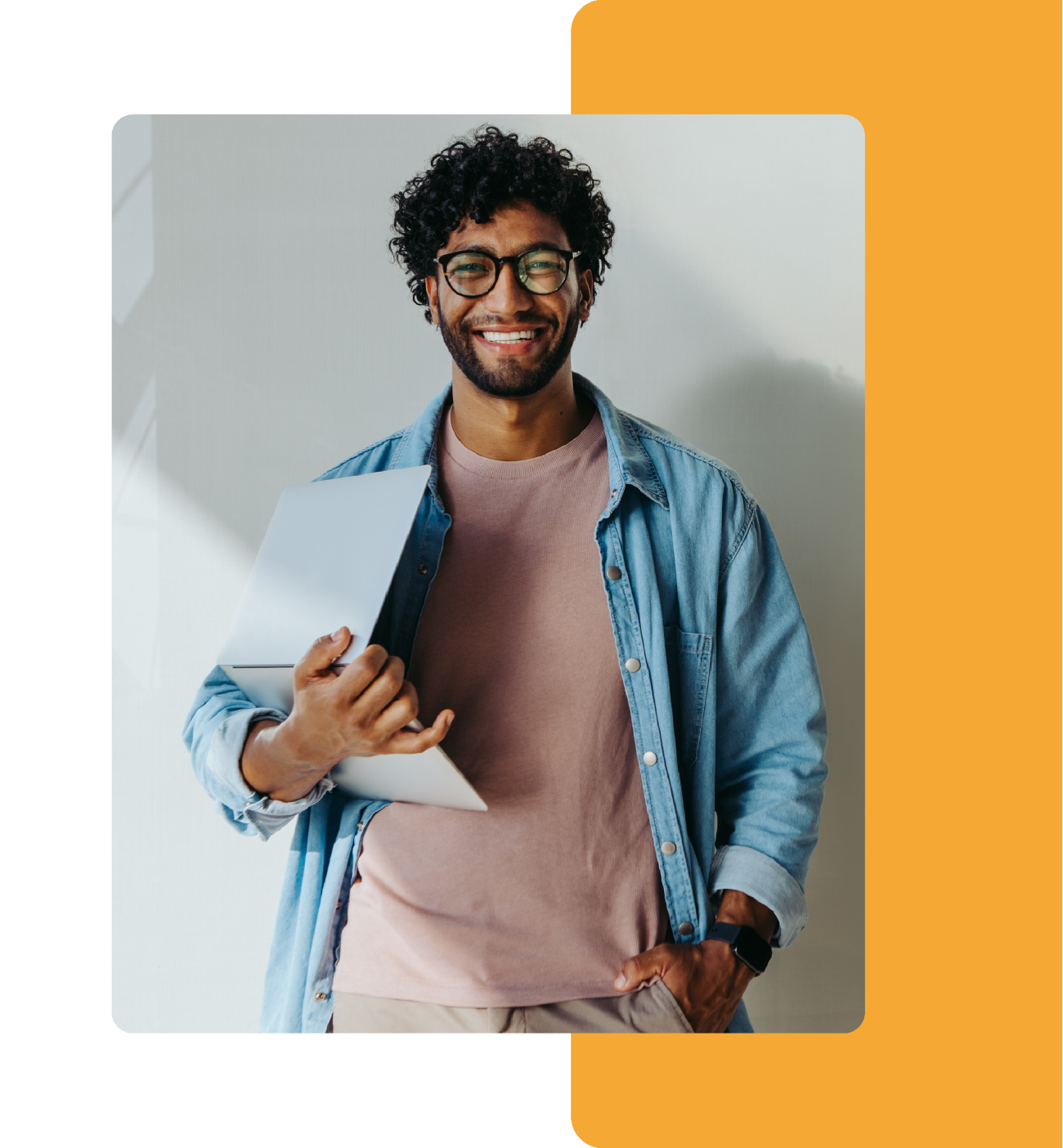 Person holding laptop