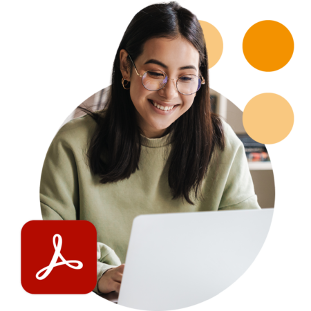 Image of a person sat working on a laptop with the Adobe Acrobat Sign logo