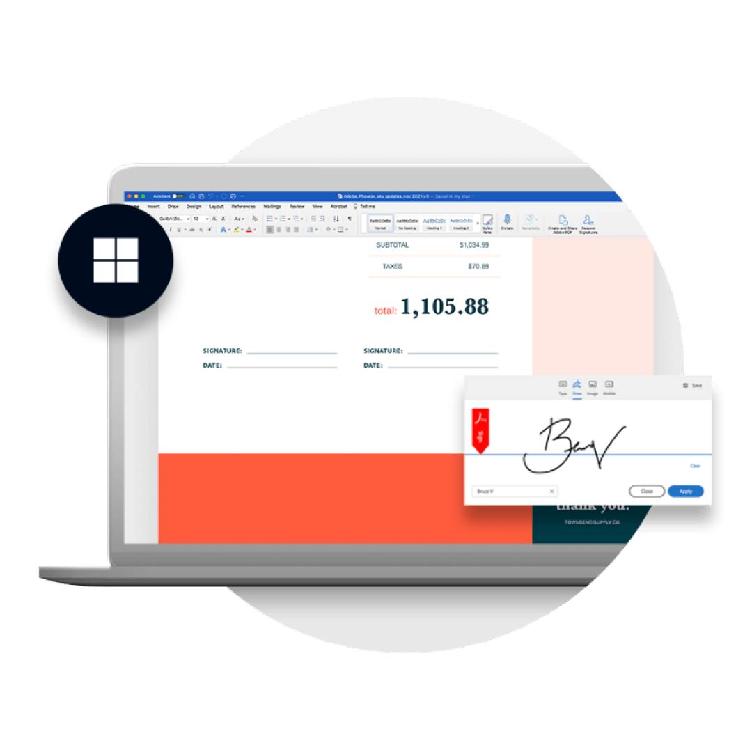 Visualisation of Adobe Sign on a laptop