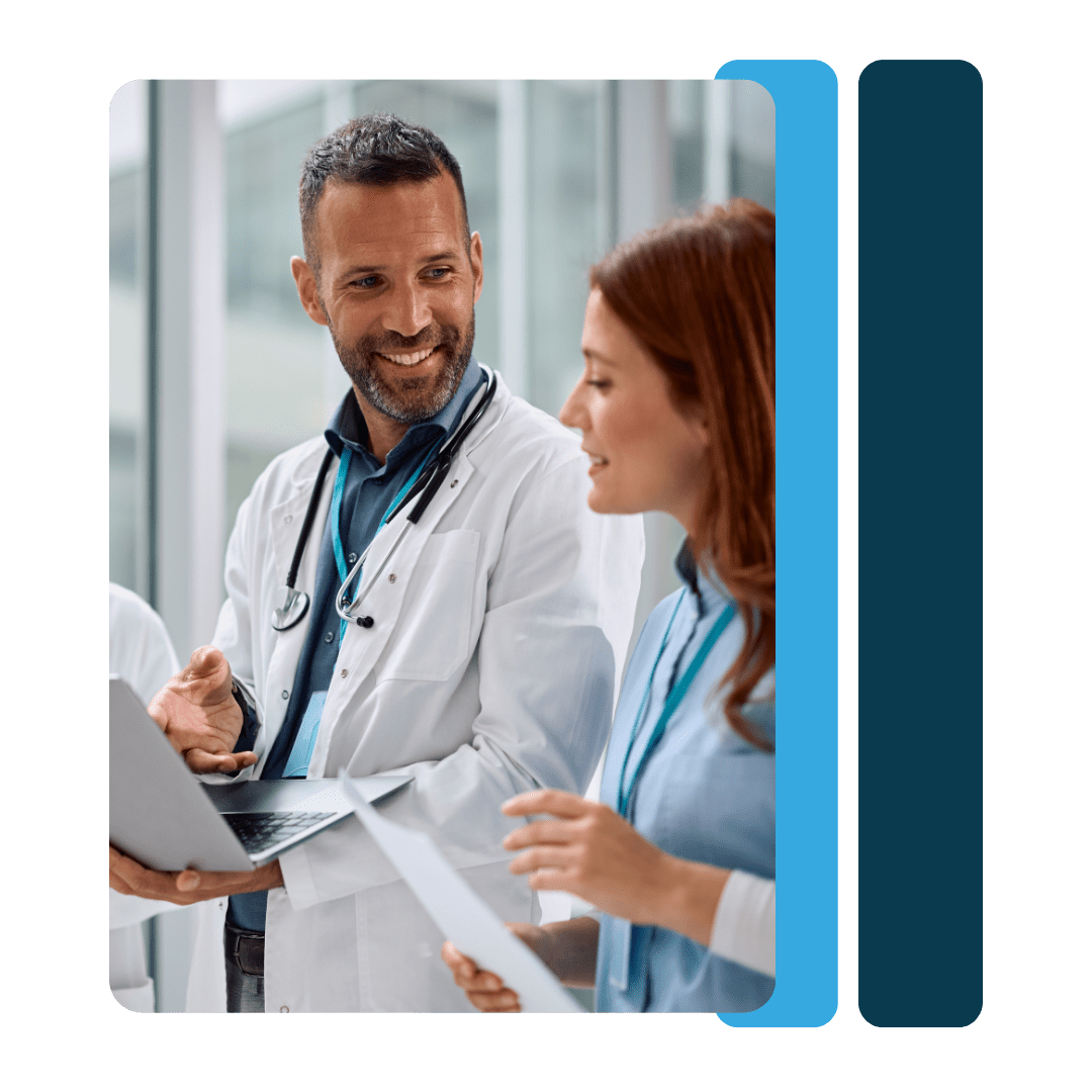 two healthcare workers talking