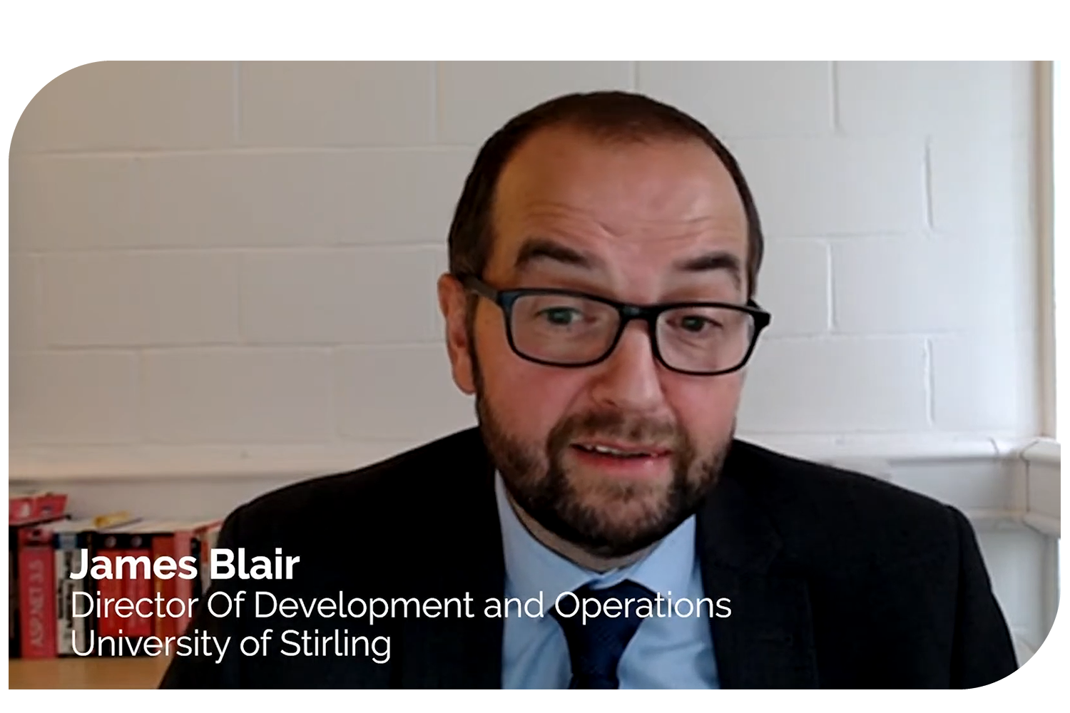 Screenshot of a video case study showing James Blair of the University of Stirling