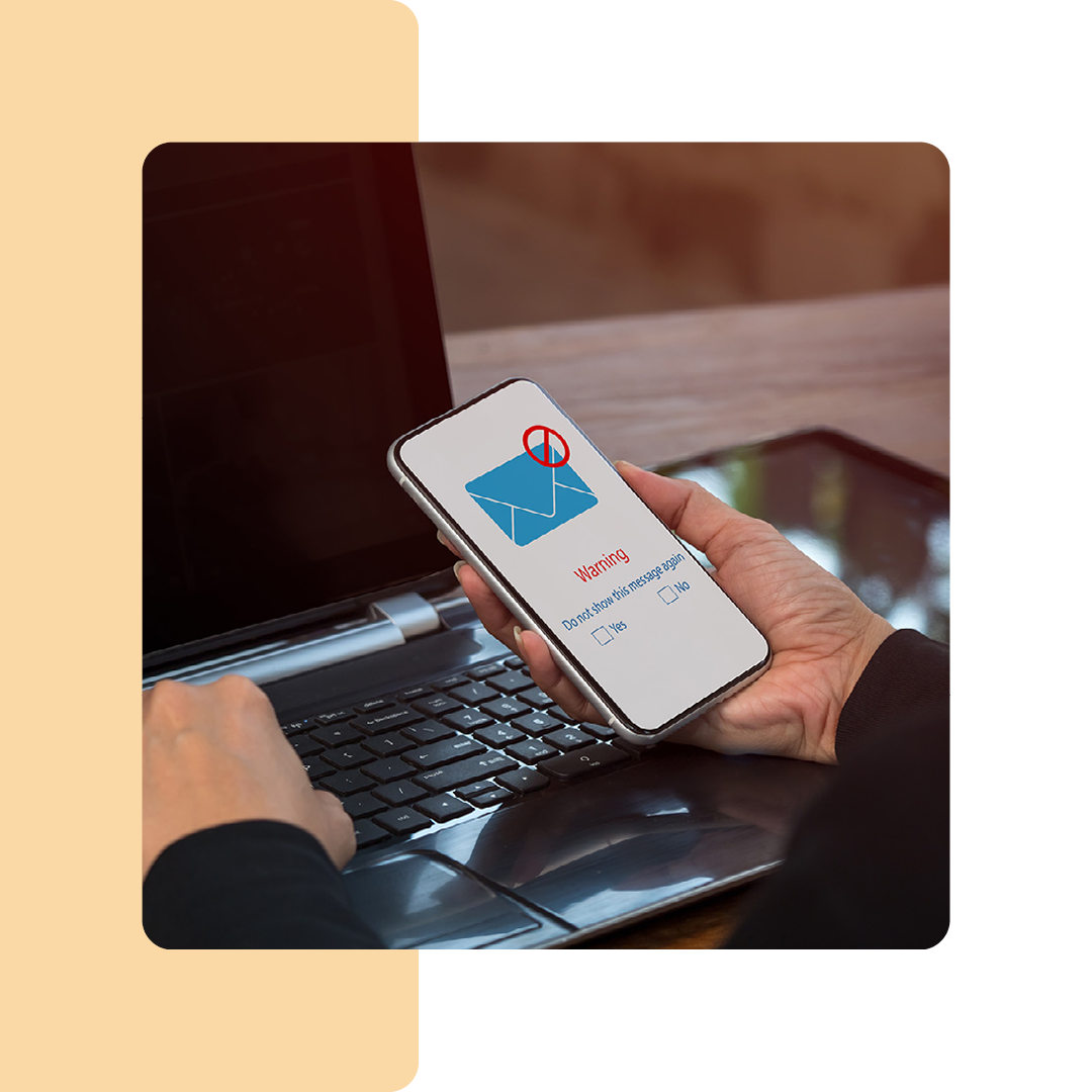 Image of someone holding a phone with an email security visualisation