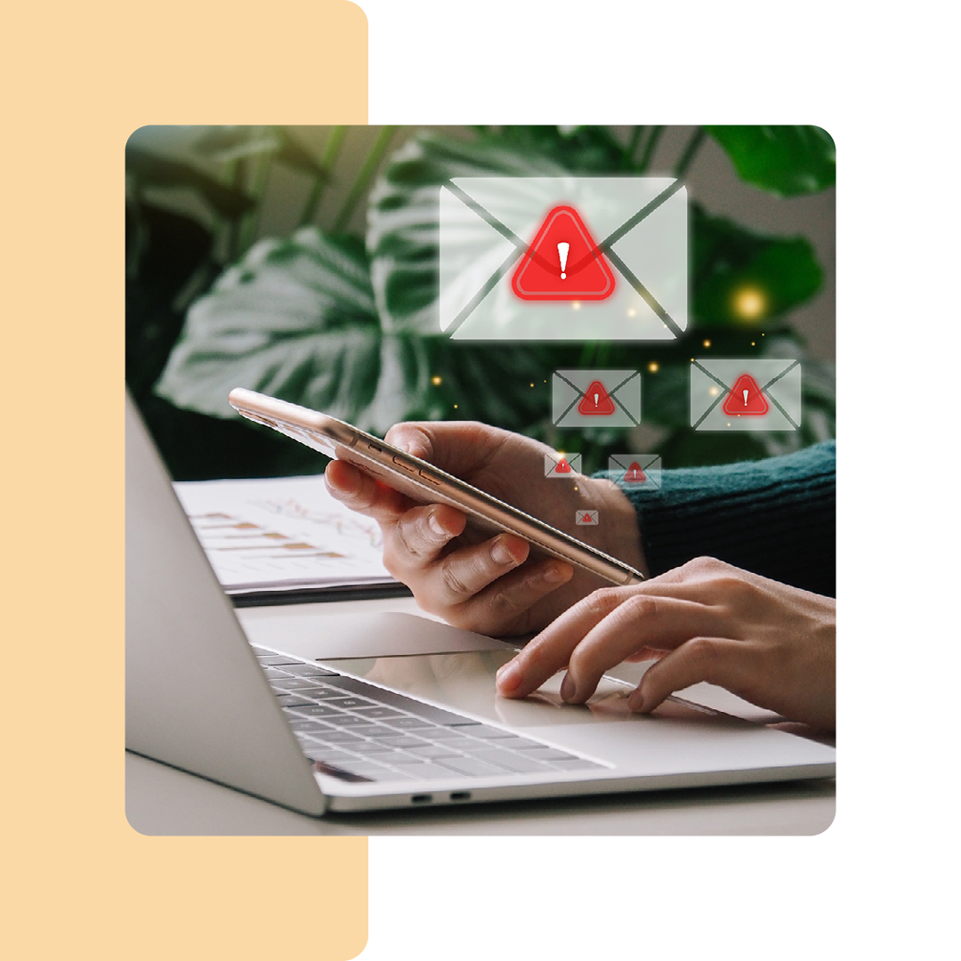Image of someone holding a phone with an email security visualisations