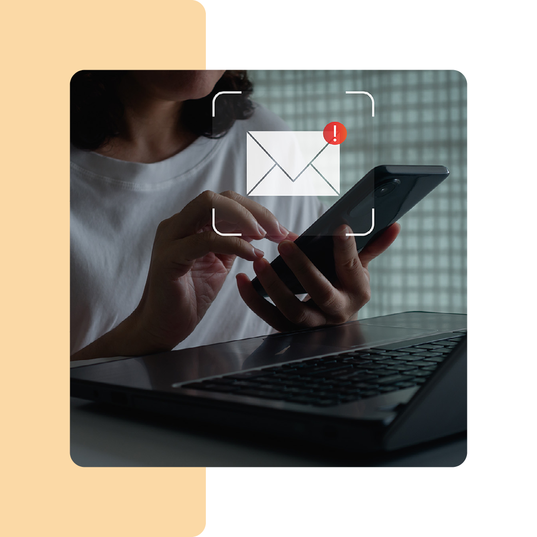 Image of someone holding a phone with an email security visualisations