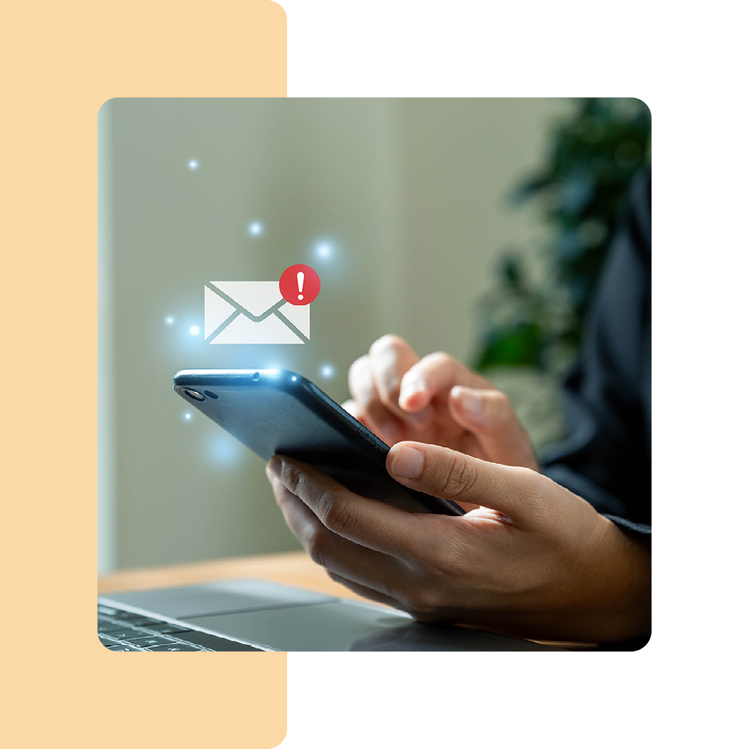 Image of someone holding a phone with an email security visualisation