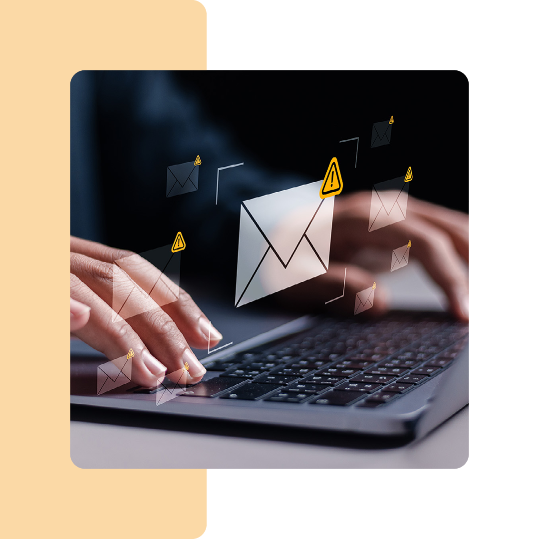Image of someone typing on a laptop with an email security visualisation