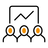 Icon of three people increasing performance chart
