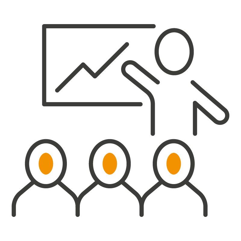 Icon of delivering a presentation to three people