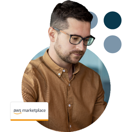 Image of a person working on a laptop with the AWS Marketplace logo