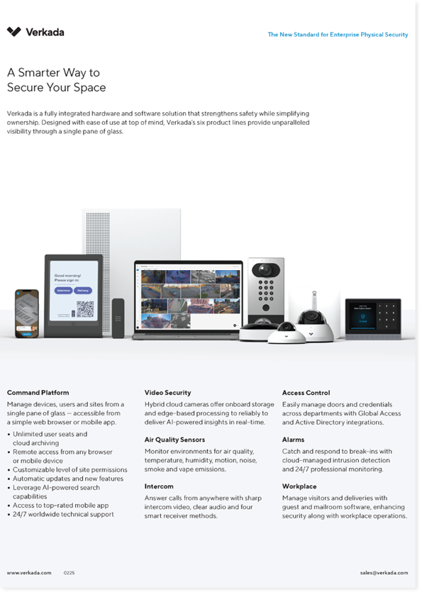 Image of a datasheet titled Verkada Solutions Overview