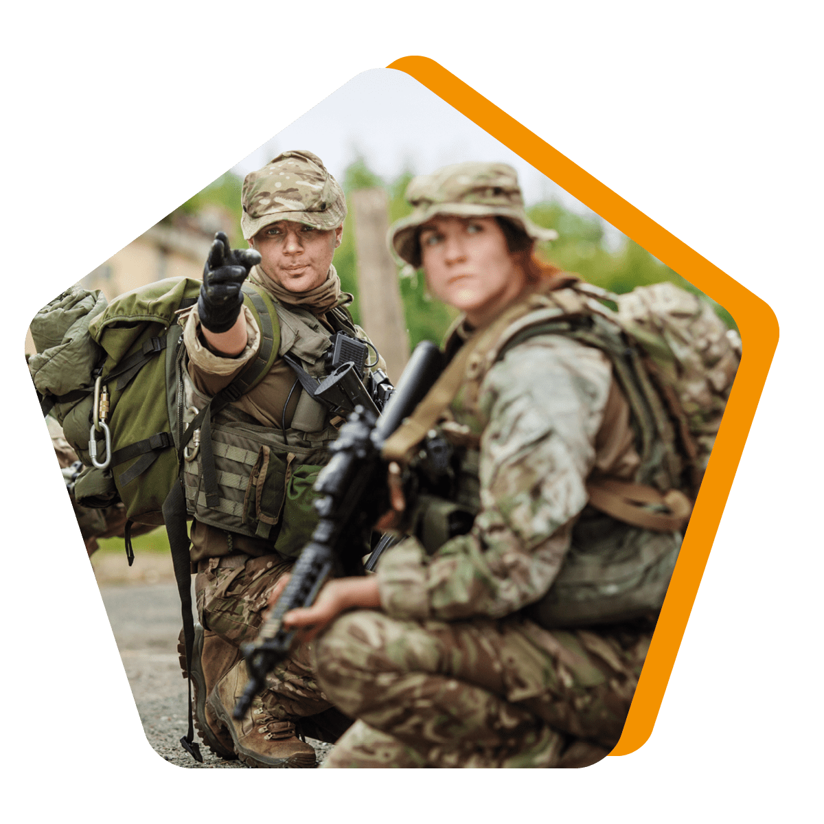 Two british soldiers pointing while in uniform