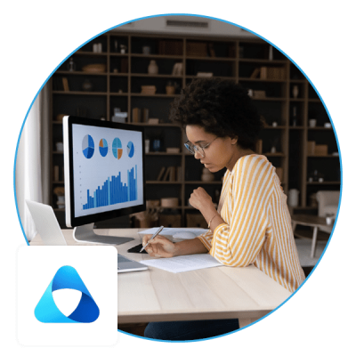 Image of a business professional analysing data on a computing