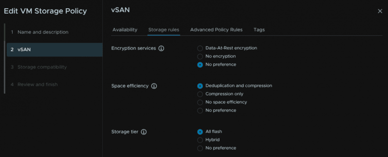 Edit VM storage policy - vSAN