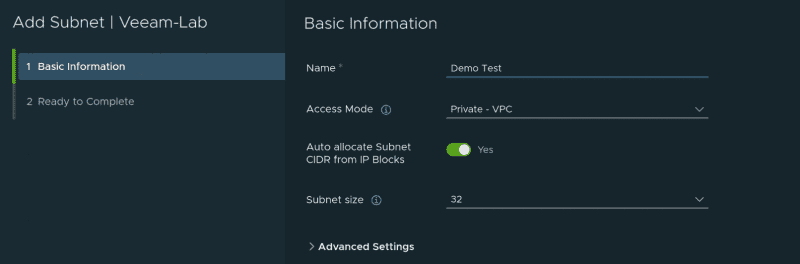 Add subnet - Veeam-Lab