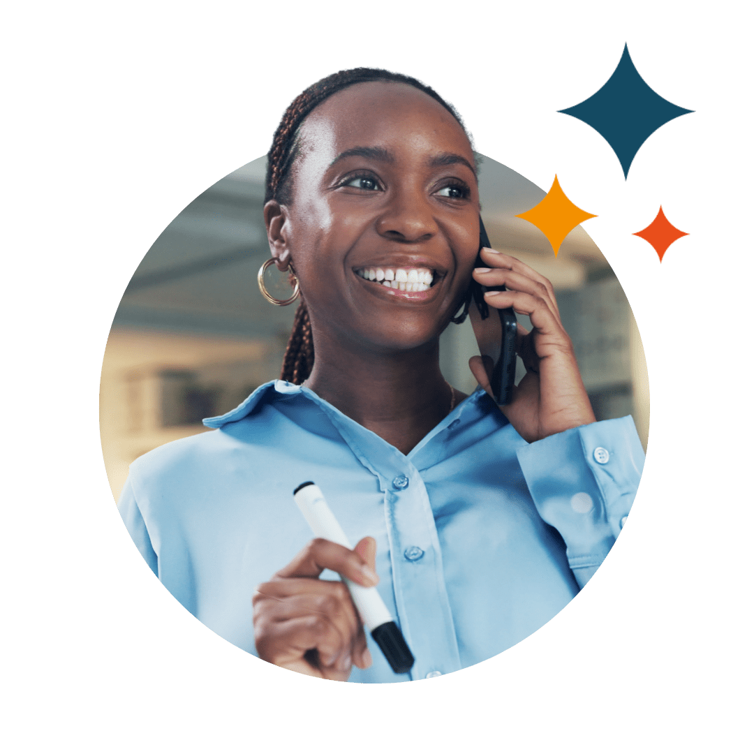 woman smiling on the phone