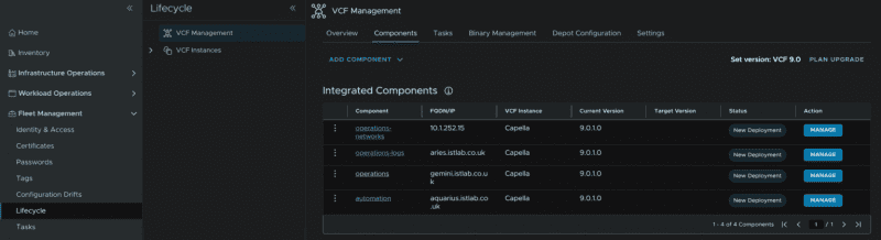 lifecycle management of all VCF appliances