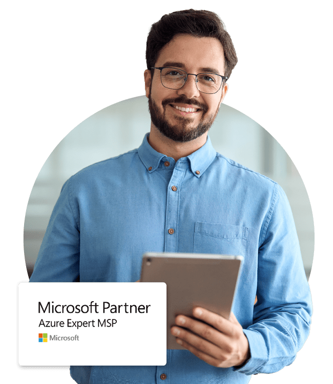 Smiling business person using tablet computer