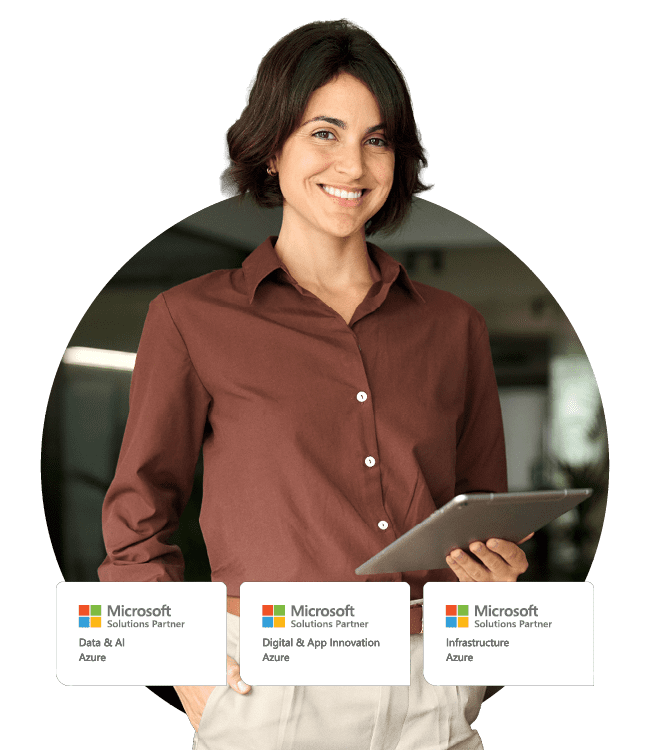 Smiling businessperson looking at camera using tablet