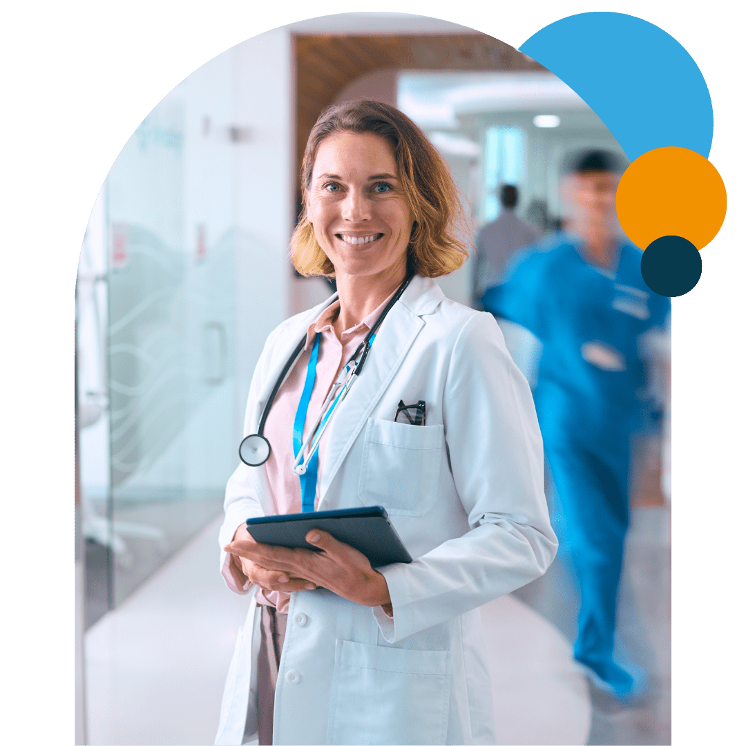 Woman standing in lab coat