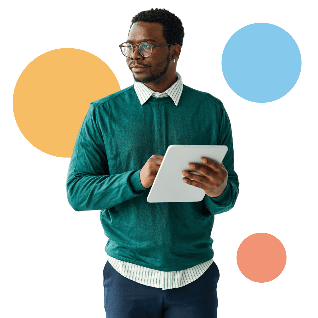 Teacher holding digital tablet
