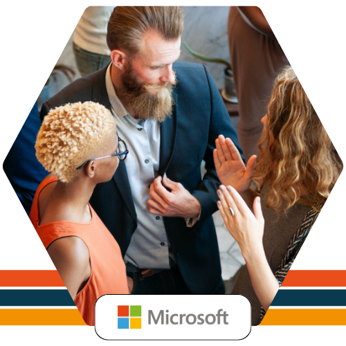 Microsoft logo. Networking colleagues
