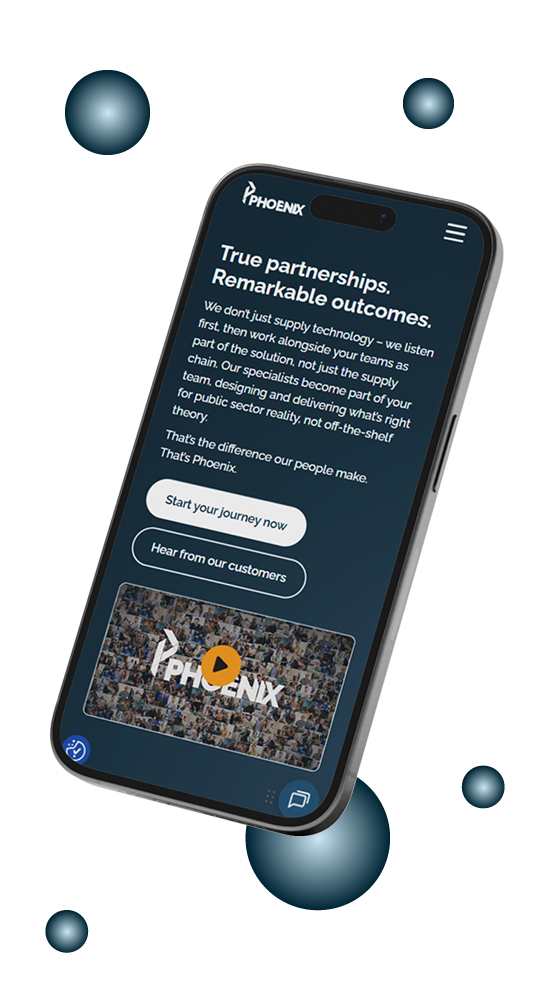 iPhone Mockup with the Phoenix homepage showing