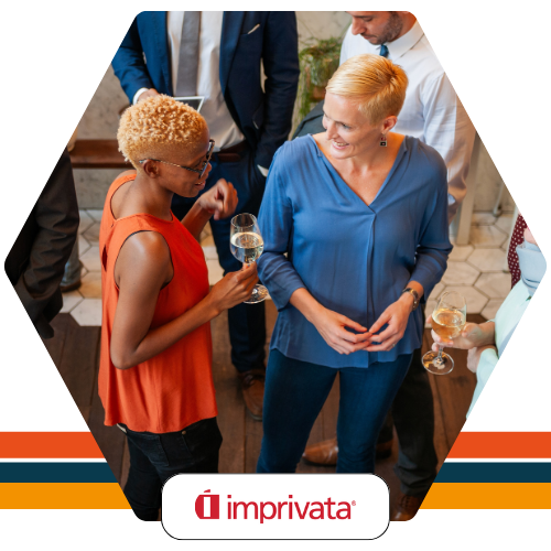 Imprivata logo. Networking colleagues