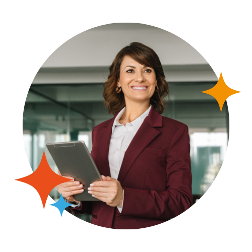 Woman standing with tablet device