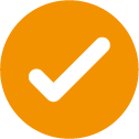 An orange circle with a tick.